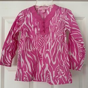 NWOT Lilly Pulitzer Pink & White Zebra-Print Long Sleeve Cotton Tunic Size 3